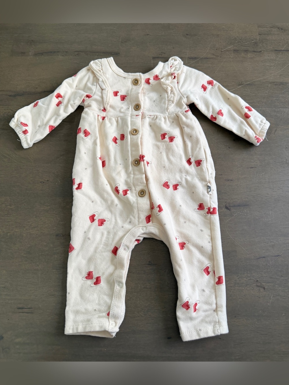 Baby Girl Winter Festive Cream Baby One-Piece Bodysuit with Red Ice Skate Print